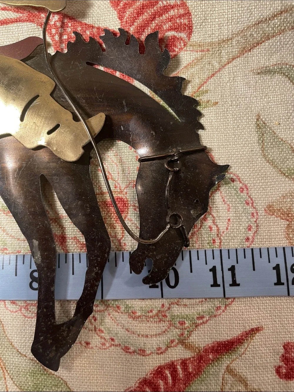 Cowboy on Bucking Horse Wall Art Brass and Dark Brown Western MCM Decor